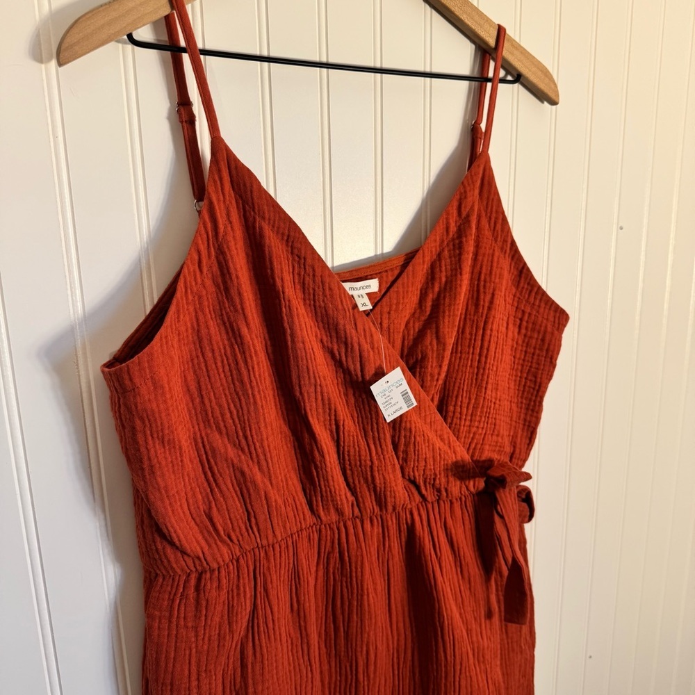 Maurice’s Textured Gauze V Neck Tulip Hem Wrap Mini Dress 100% Cotton Size XL - Picture 4 of 13